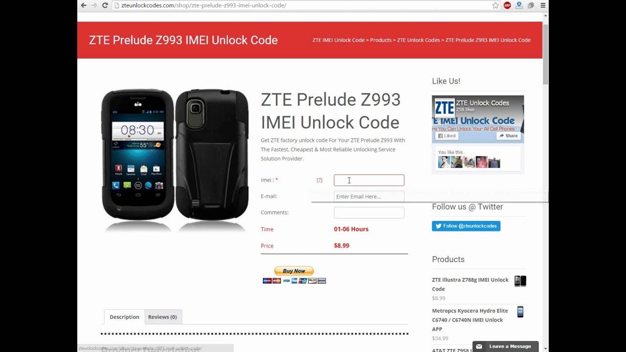 Zte z993 unlock code free shipping